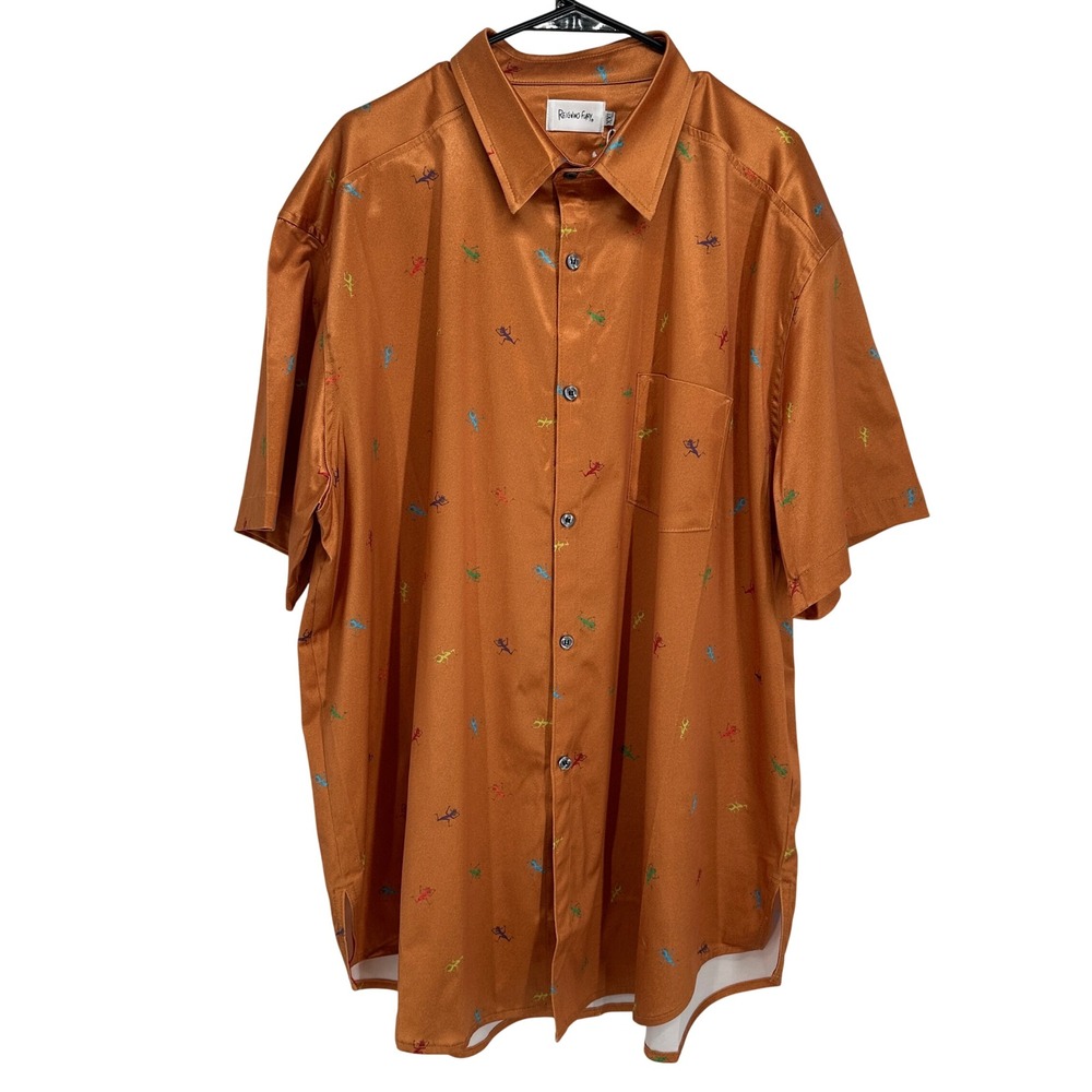 Reigning Fury Mens XXL Short Sleeve Button Down Shirt Orange Satin